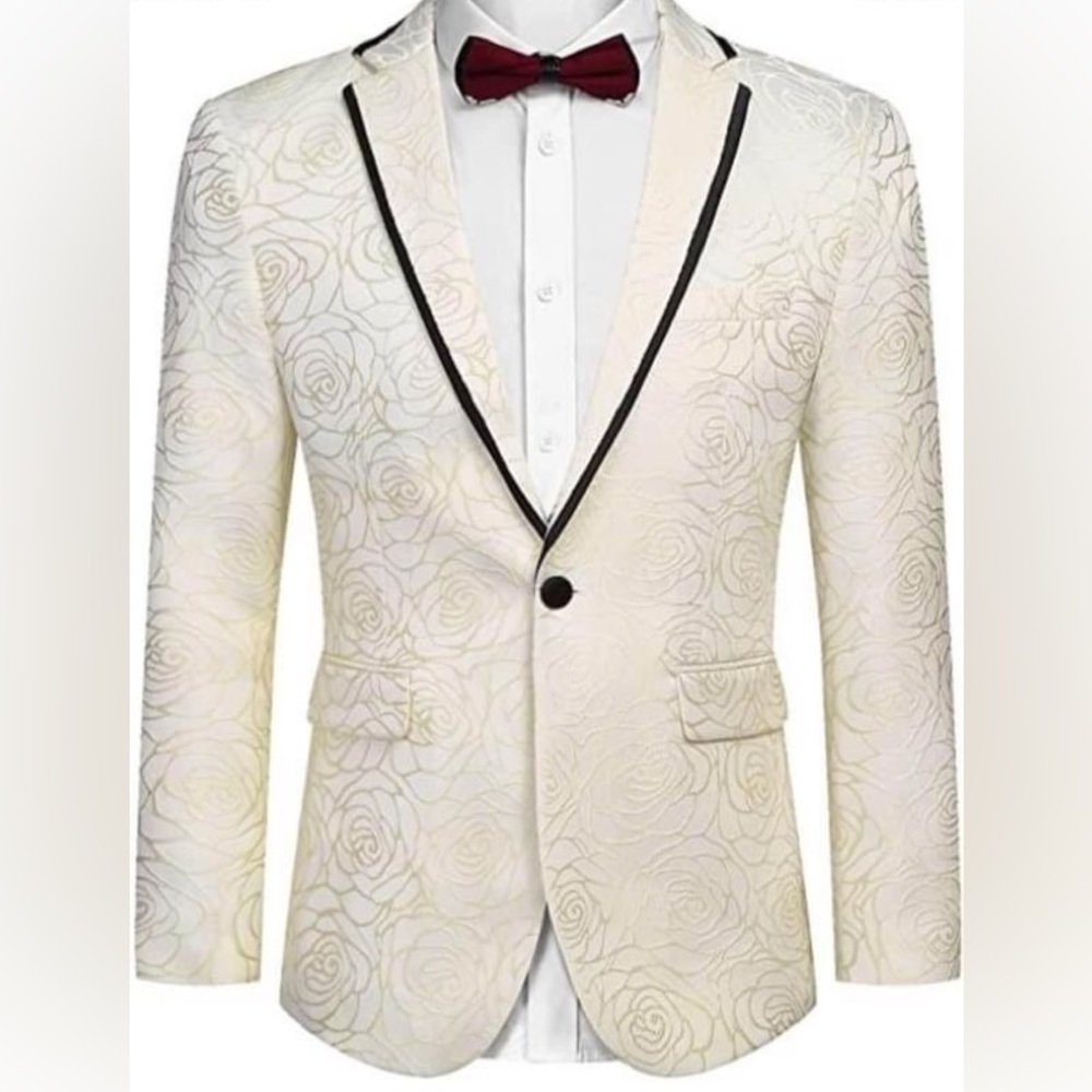 Men's XXL Floral Luxury Embroidered Wedding Blazer Dinner Tuxedo